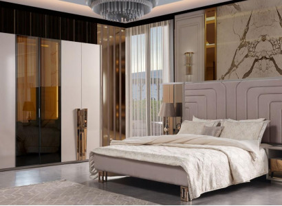 Garnitur Doppelbett Bett Beige Holz Luxus Modern Schlafzimmer Set 3tlg